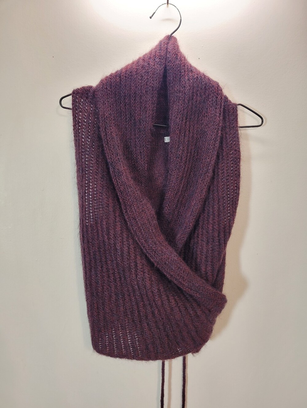 Sarah Pacini Plum Knit Draped Wrap Sleeveless Mohair Wool Top - One Size